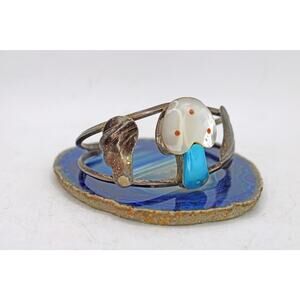 Sterling Silver Mushroom Shaped Inlay Cuff Bracelet